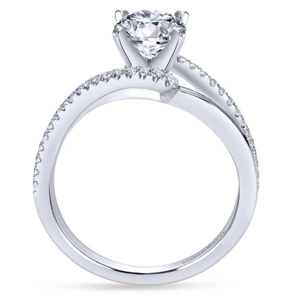 14K White Gold Round Bypass Diamond Engagement Ring