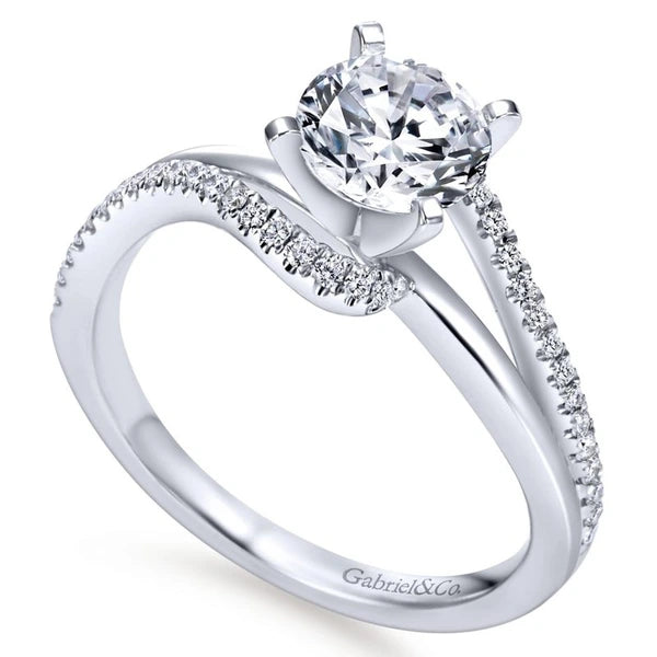 14K White Gold Round Bypass Diamond Engagement Ring