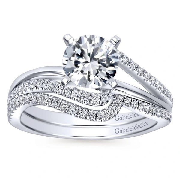 14K White Gold Round Bypass Diamond Engagement Ring