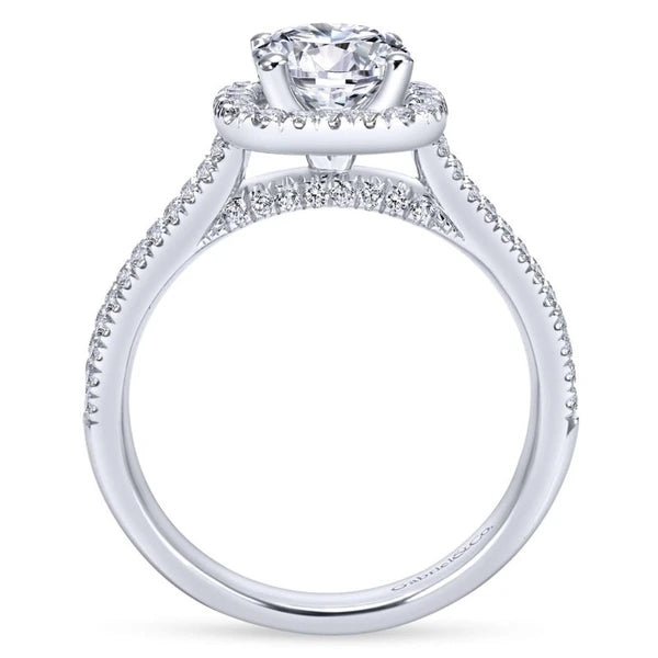 14K White Gold Cushion Halo Round Diamond Engagement Ring