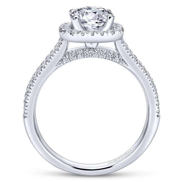14K White Gold Cushion Halo Round Diamond Engagement Ring