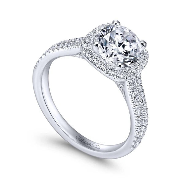 14K White Gold Cushion Halo Round Diamond Engagement Ring