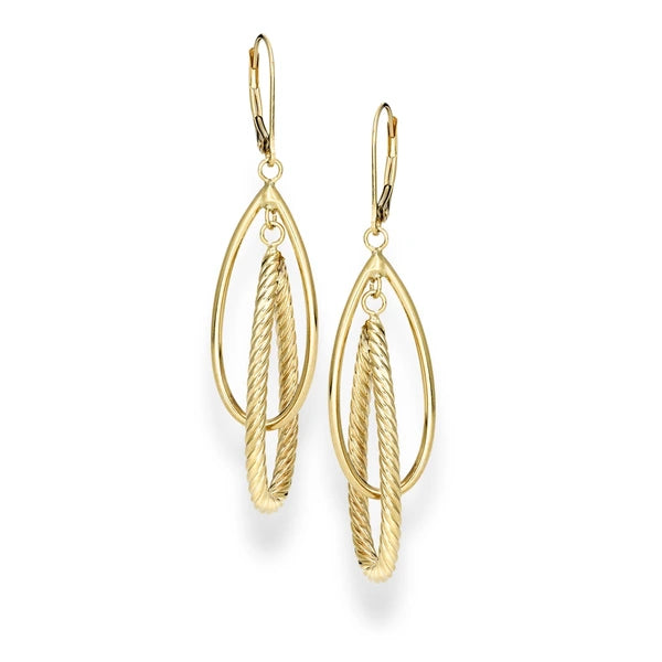 14K Gold Polished &amp; Twist Dangle Earring