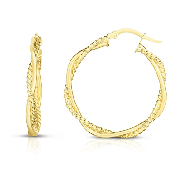 14K Gold Round Twist &amp; Polished Hoop Earring