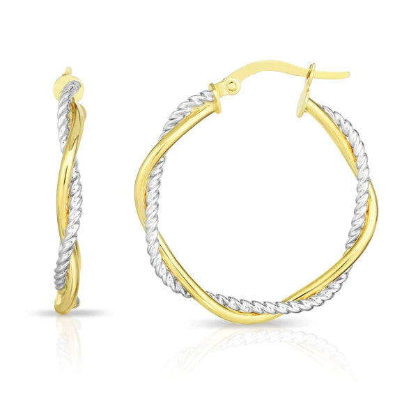 14K Gold Round Twist &amp; Polished Hoop Earring