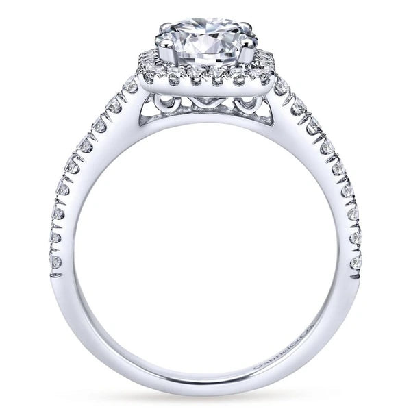 14K White Gold Cushion Halo Round Diamond Engagement Ring