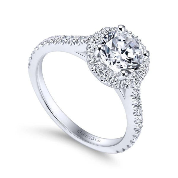 14K White Gold Round Halo Diamond Engagement Ring