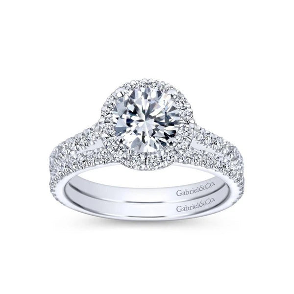 14K White Gold Round Halo Diamond Engagement Ring