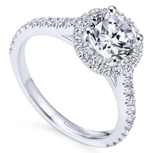 14K White Gold Round Halo Diamond Engagement Ring