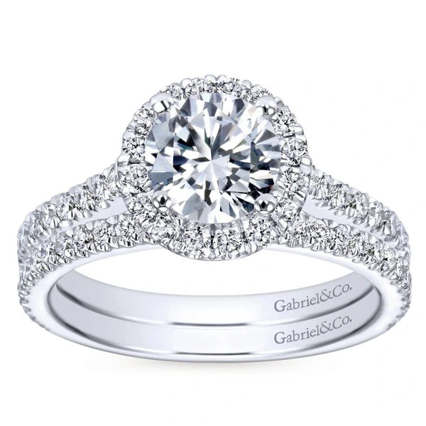 14K White Gold Round Halo Diamond Engagement Ring