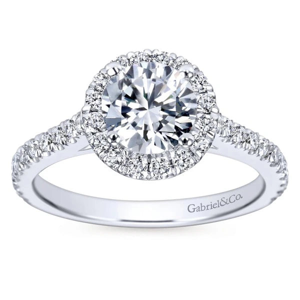 14K White Gold Round Halo Diamond Engagement Ring