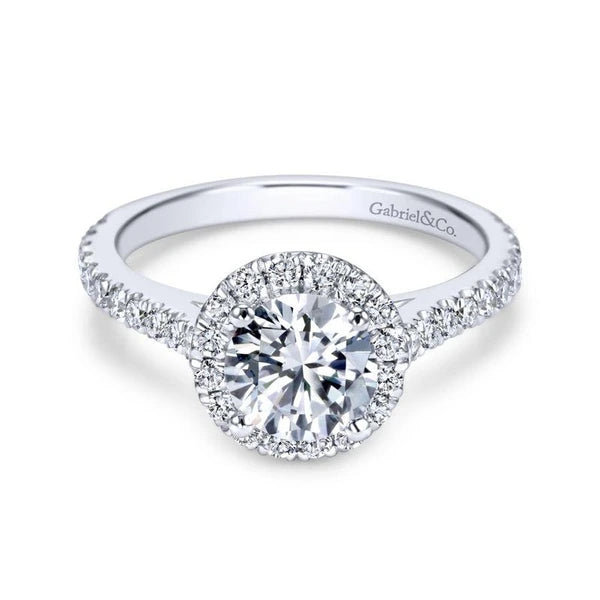 14K White Gold Round Halo Diamond Engagement Ring
