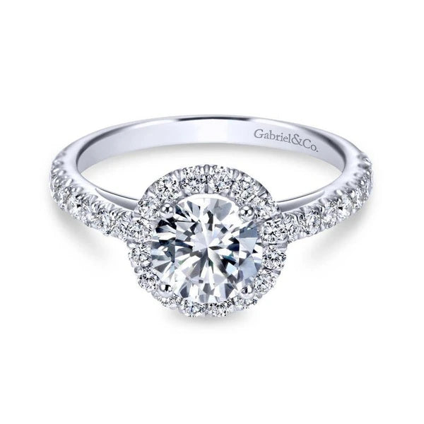 14K White Gold Round Halo Diamond Engagement Ring