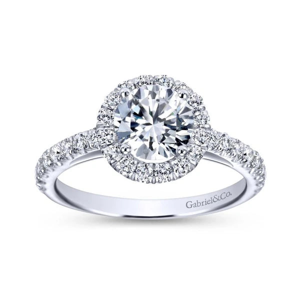 14K White Gold Round Halo Diamond Engagement Ring