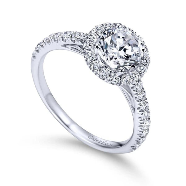 14K White Gold Round Halo Diamond Engagement Ring