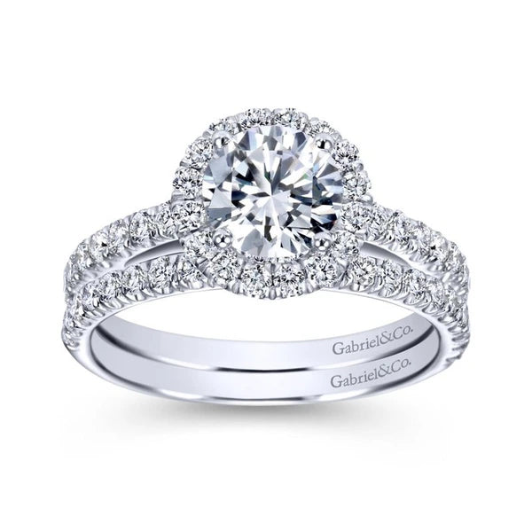 14K White Gold Round Halo Diamond Engagement Ring