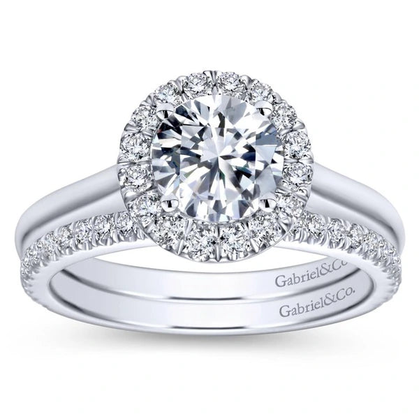 14K White Gold Round Halo Diamond Engagement Ring