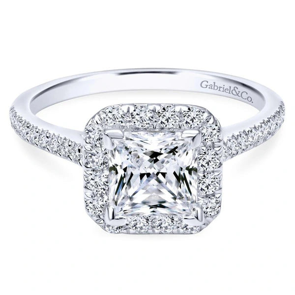 14K White Gold Princess Halo Diamond Engagement Ring