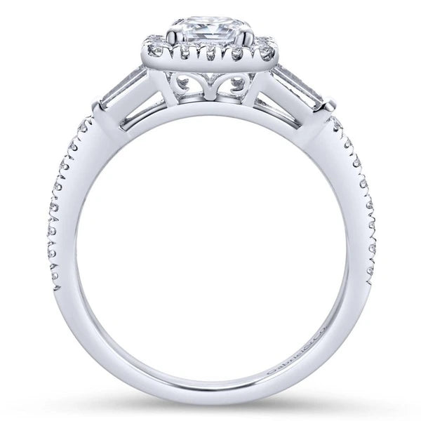 14K White Gold Halo Emerald Cut Diamond Engagement Ring