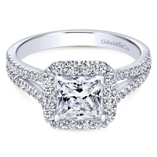 14K White Gold Princess Halo Diamond Engagement Ring