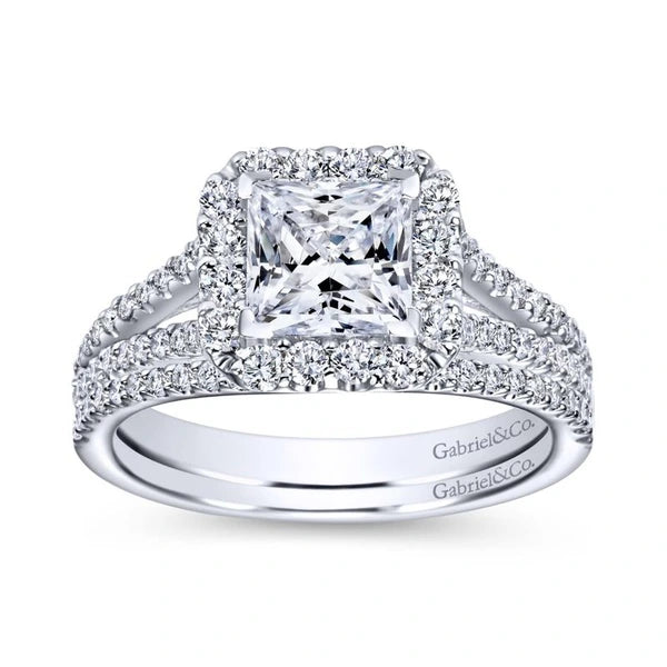 14K White Gold Princess Halo Diamond Engagement Ring