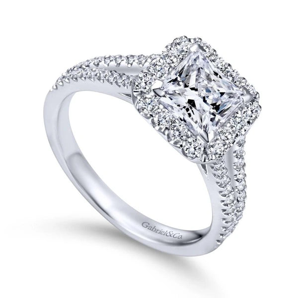 14K White Gold Princess Halo Diamond Engagement Ring
