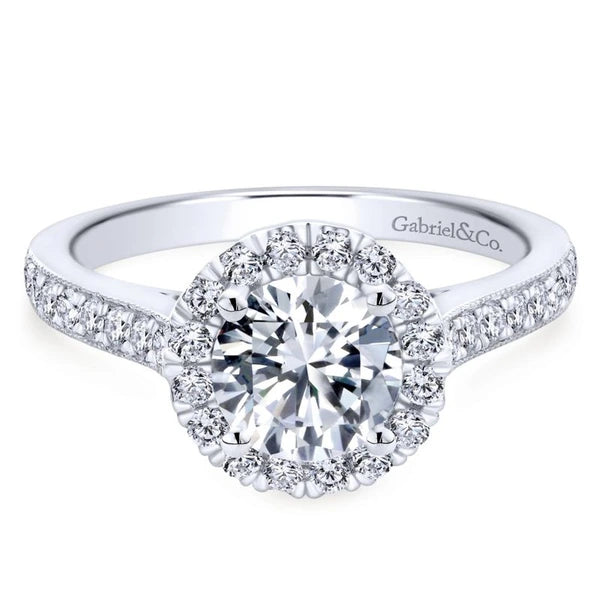 Vintage 14K White Gold Round Halo Diamond Engagement Ring