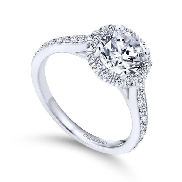 Vintage 14K White Gold Round Halo Diamond Engagement Ring