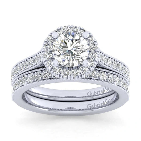 Vintage 14K White Gold Round Halo Diamond Engagement Ring