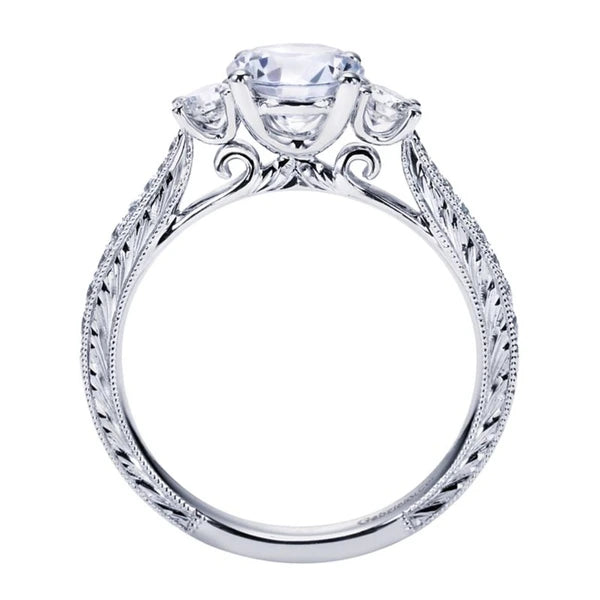 Vintage 14K White Gold Round Three Stone Diamond Engagement Ring