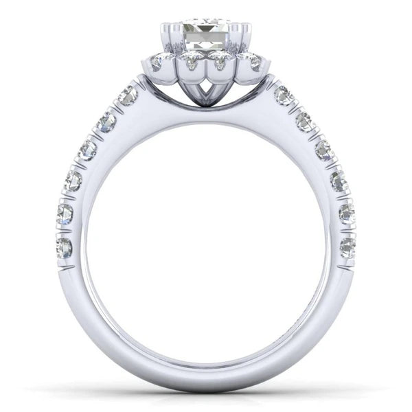 14K White Gold Emerald Halo Diamond Engagement Ring