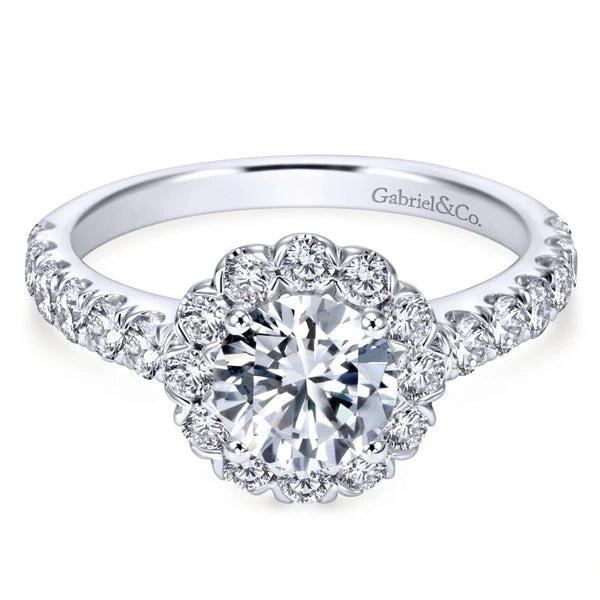 14K White Gold Round Halo Diamond Engagement Ring