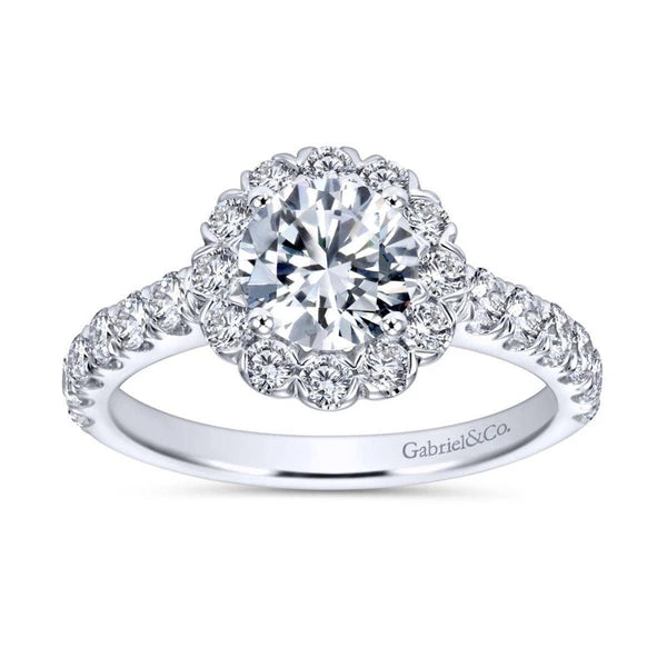14K White Gold Round Halo Diamond Engagement Ring