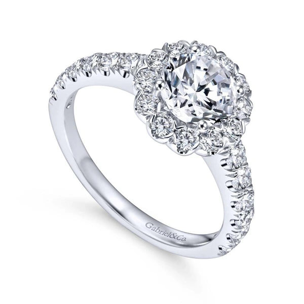 14K White Gold Round Halo Diamond Engagement Ring