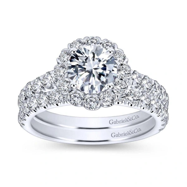14K White Gold Round Halo Diamond Engagement Ring