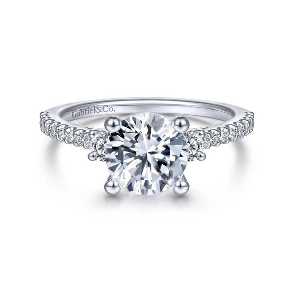 14K White Gold Round Three Stone Diamond Engagement Ring
