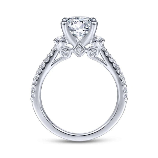 14K White Gold Round Three Stone Diamond Engagement Ring