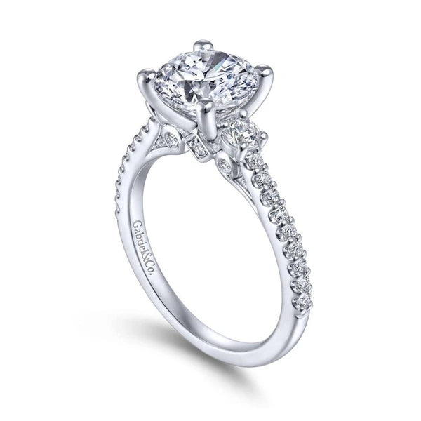 14K White Gold Round Three Stone Diamond Engagement Ring