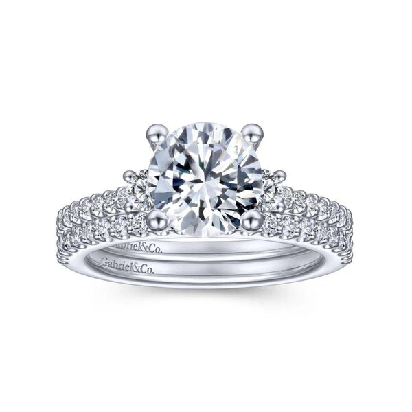 14K White Gold Round Three Stone Diamond Engagement Ring