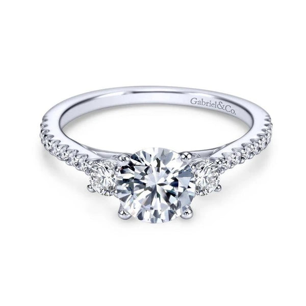 14K White Gold Round Three Stone Diamond Engagement Ring