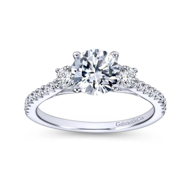 14K White Gold Round Three Stone Diamond Engagement Ring