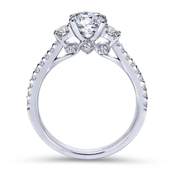 14K White Gold Round Three Stone Diamond Engagement Ring