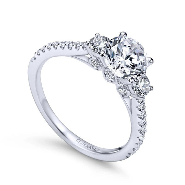 14K White Gold Round Three Stone Diamond Engagement Ring