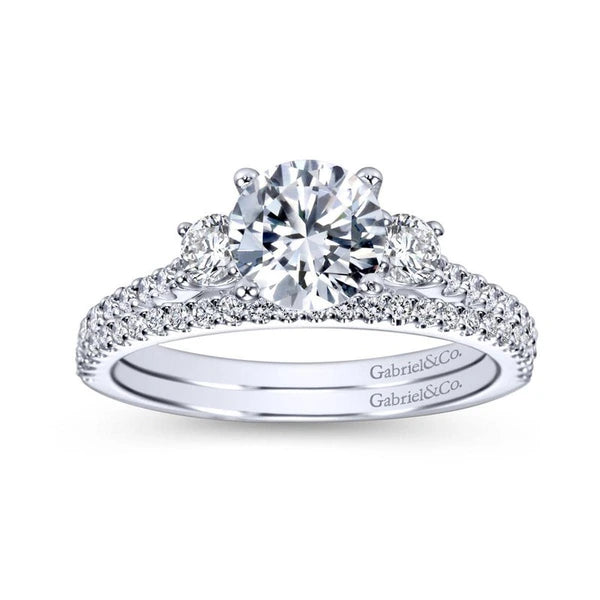 14K White Gold Round Three Stone Diamond Engagement Ring