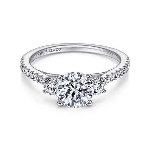 14K White Gold Round Three Stone Diamond Engagement Ring