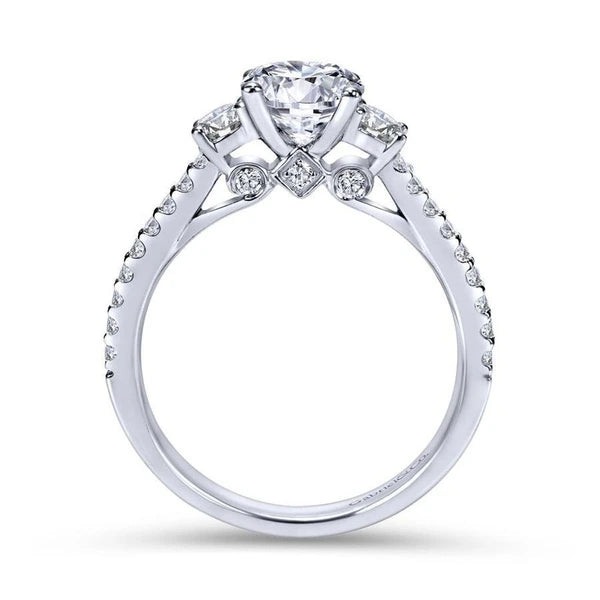 14K White Gold Round Three Stone Diamond Engagement Ring