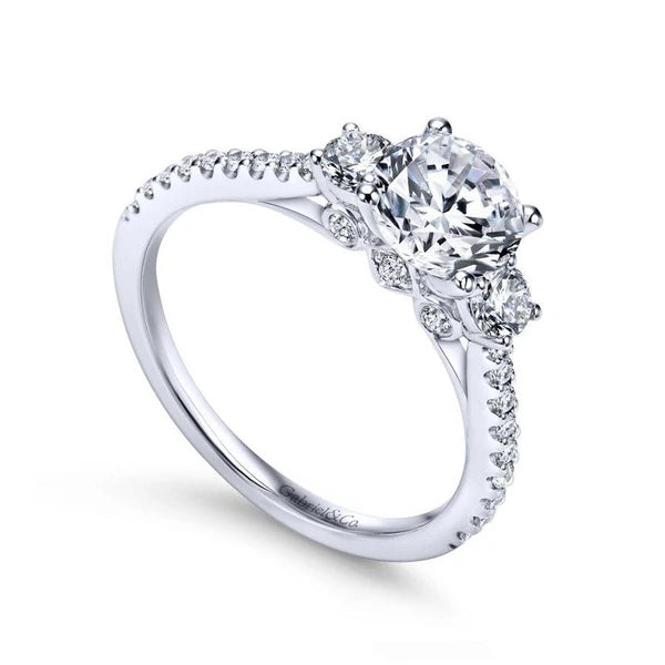 14K White Gold Round Three Stone Diamond Engagement Ring