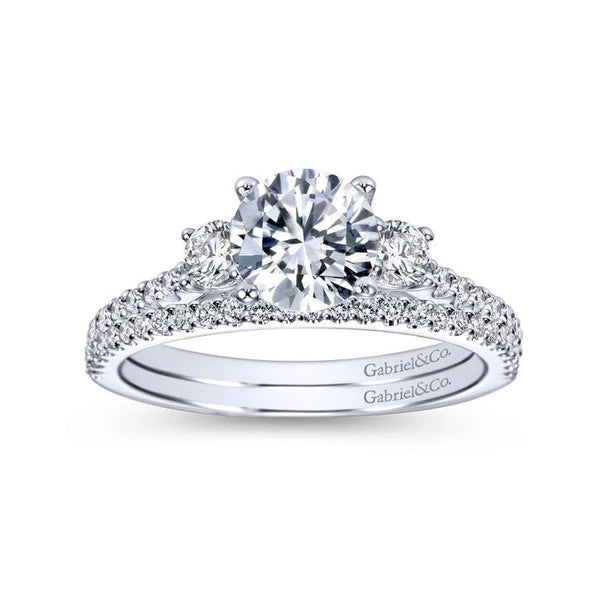 14K White Gold Round Three Stone Diamond Engagement Ring