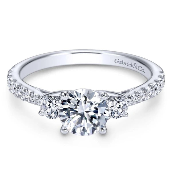 14K White Gold Round Three Stone Diamond Engagement Ring