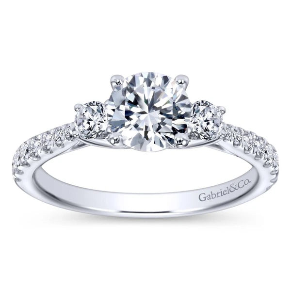 14K White Gold Round Three Stone Diamond Engagement Ring